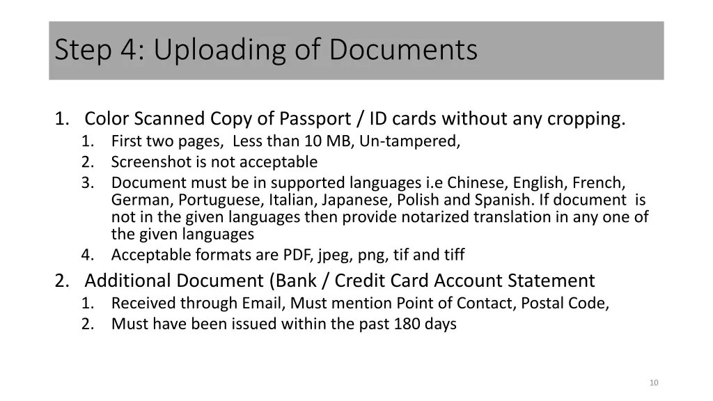 step 4 uploading of documents