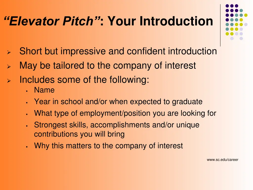 elevator pitch your introduction