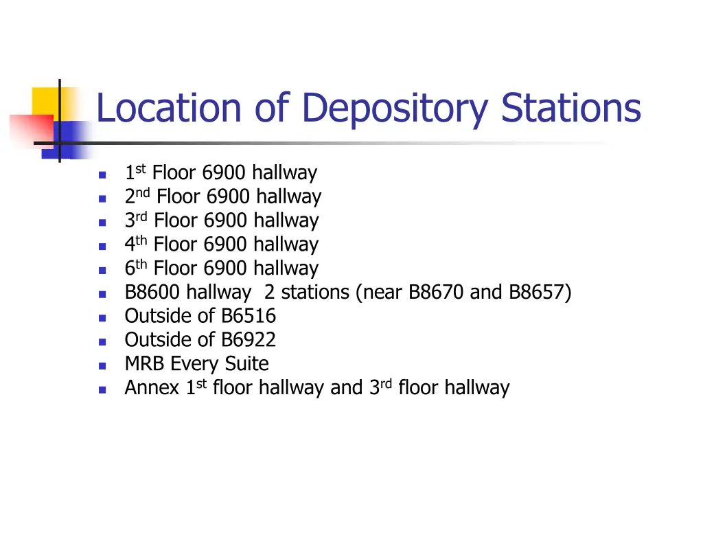 location of depository stations 1