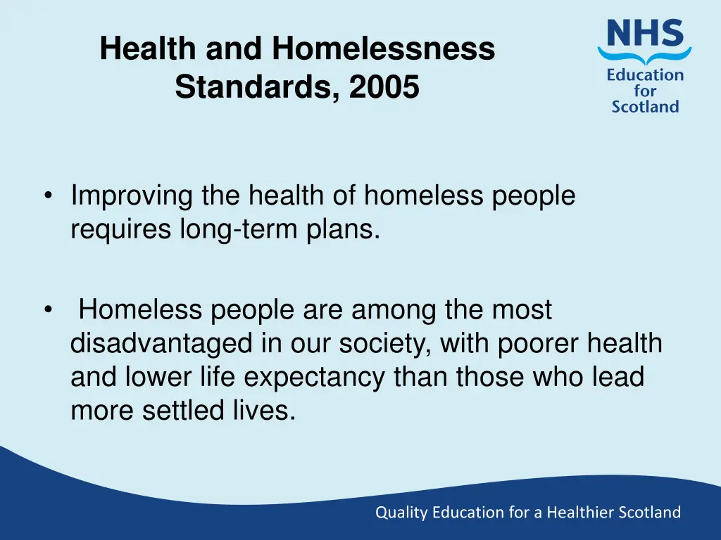 health and homelessness standards 2005