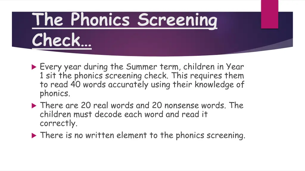 the phonics screening check