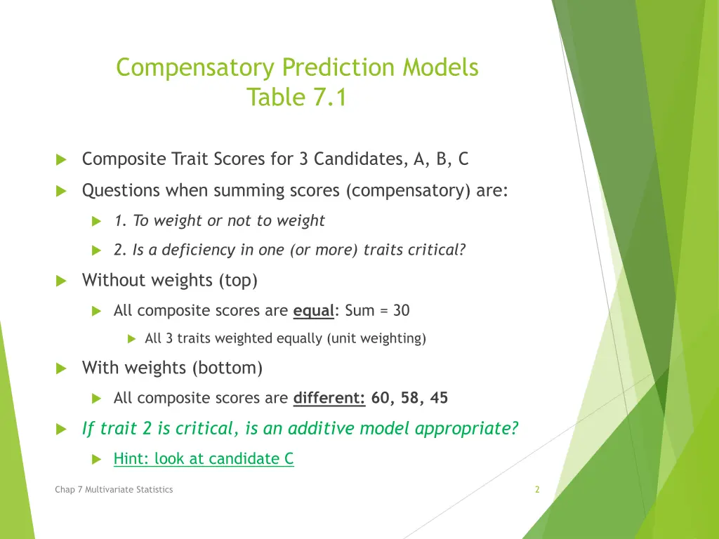 compensatory prediction models table 7 1