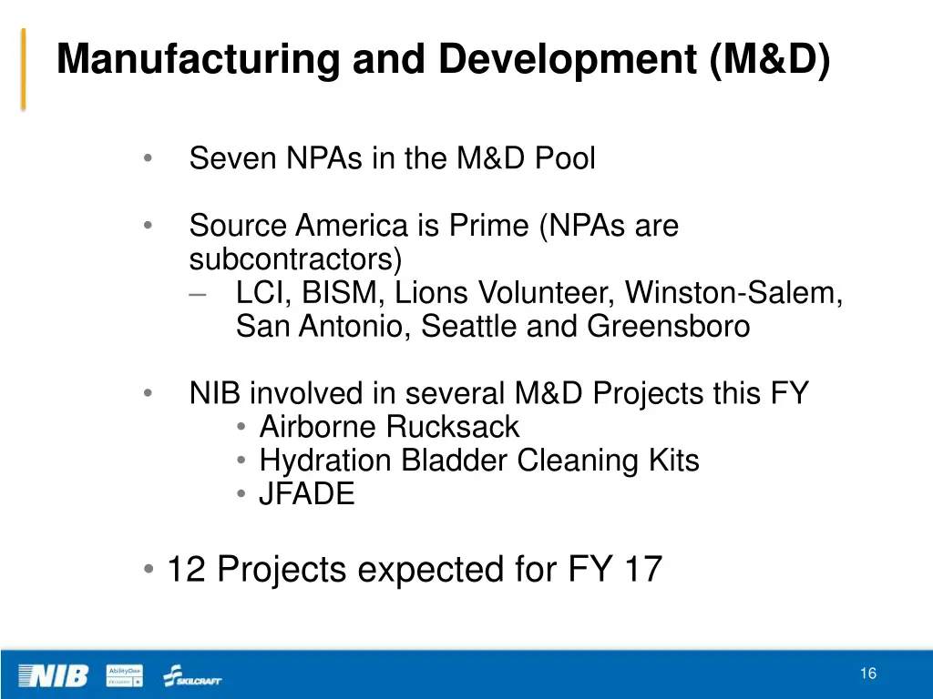 manufacturing and development m d