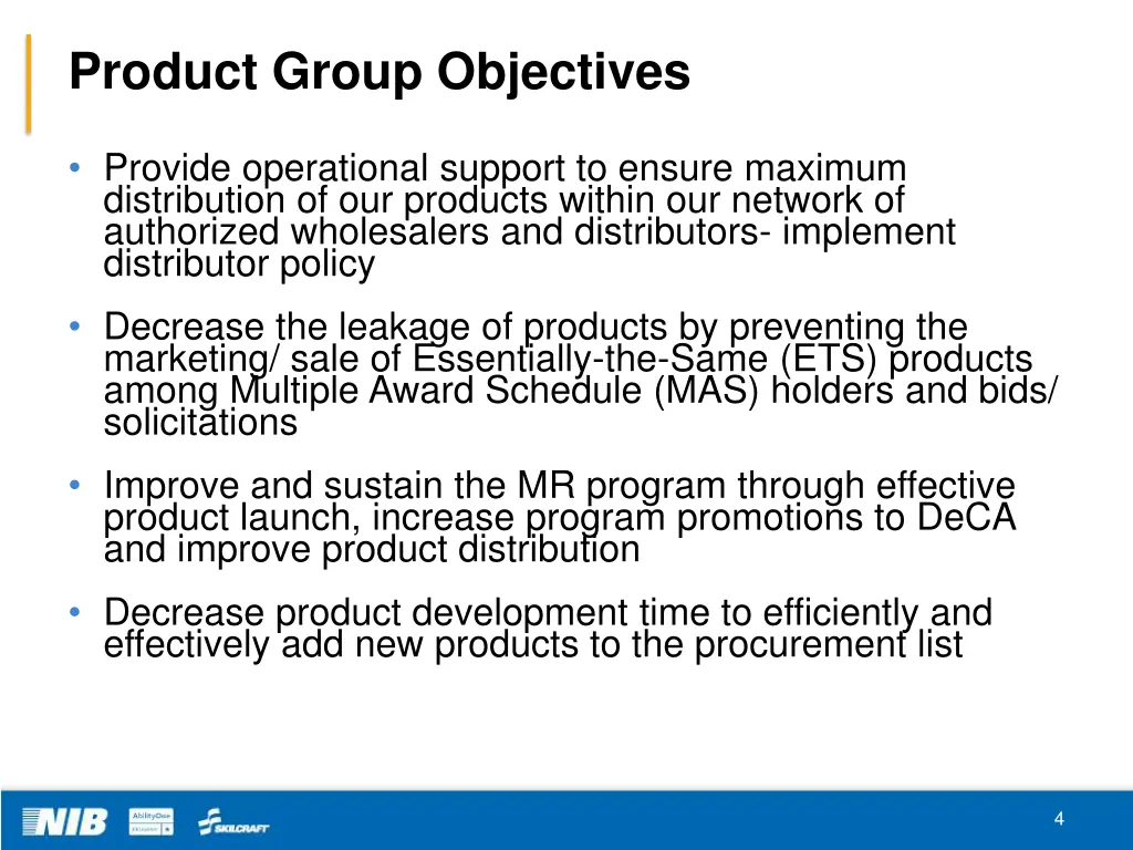 product group objectives