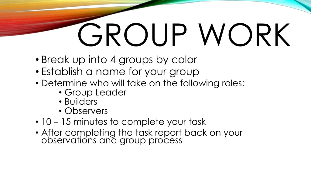 group work break up into 4 groups by color