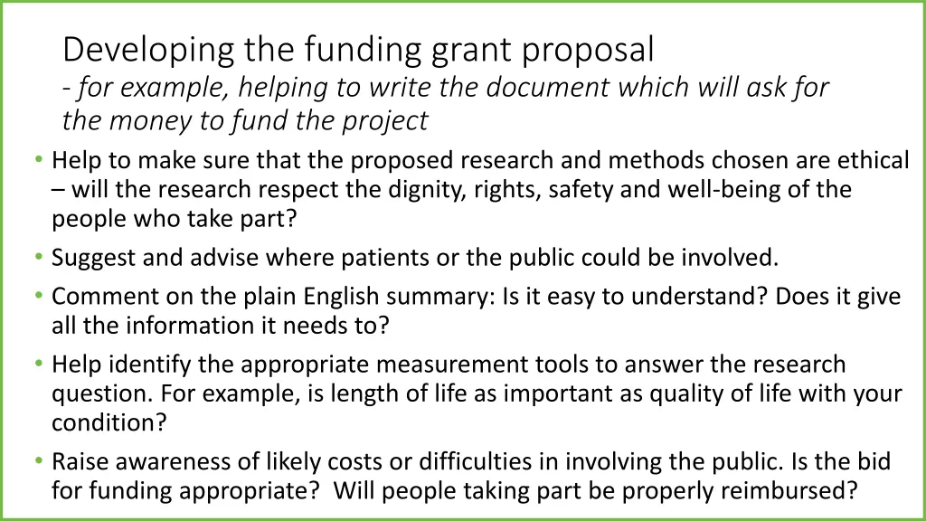 developing the funding grant proposal for example