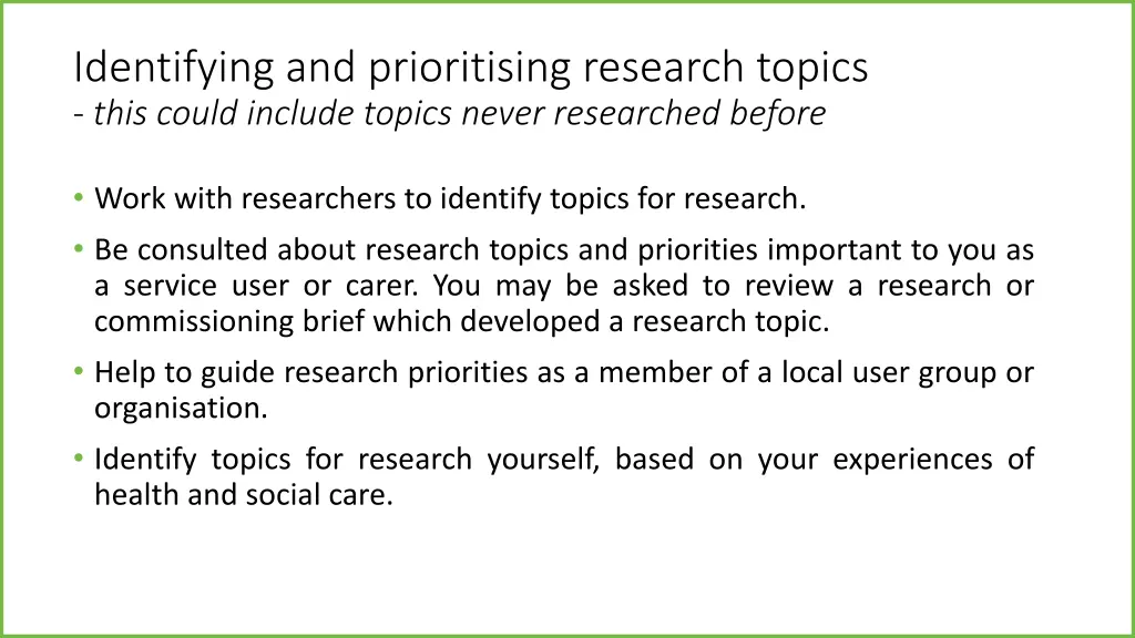 identifying and prioritising research topics this