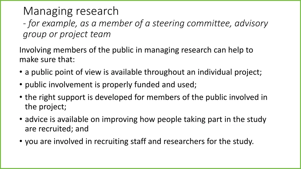 managing research for example as a member