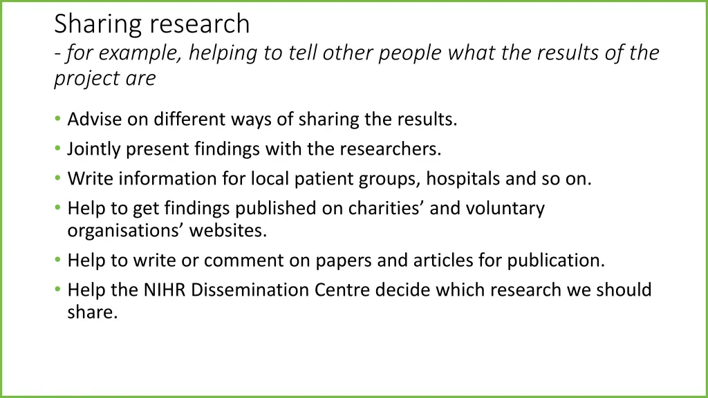 sharing research for example helping to tell