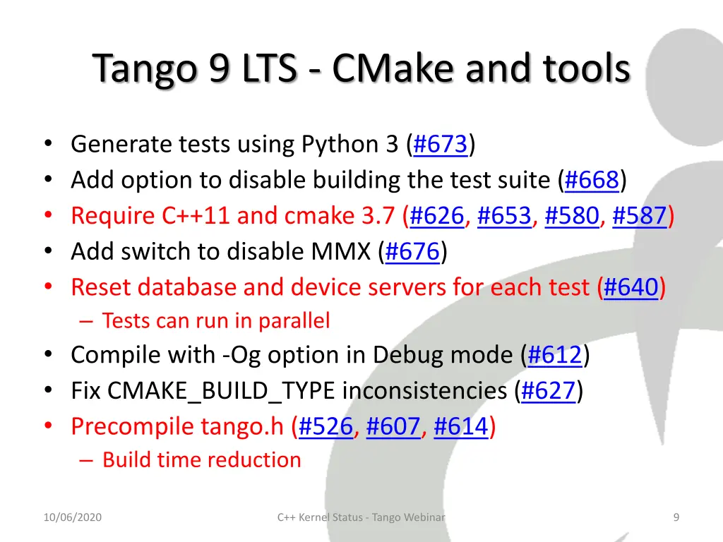 tango 9 lts cmake and tools