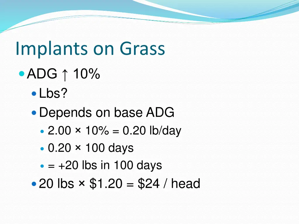 implants on grass adg 10 lbs depends on base