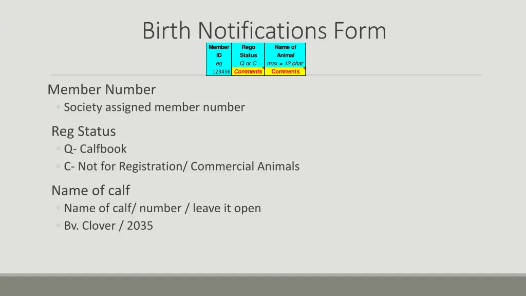 birth notifications form member rego id status