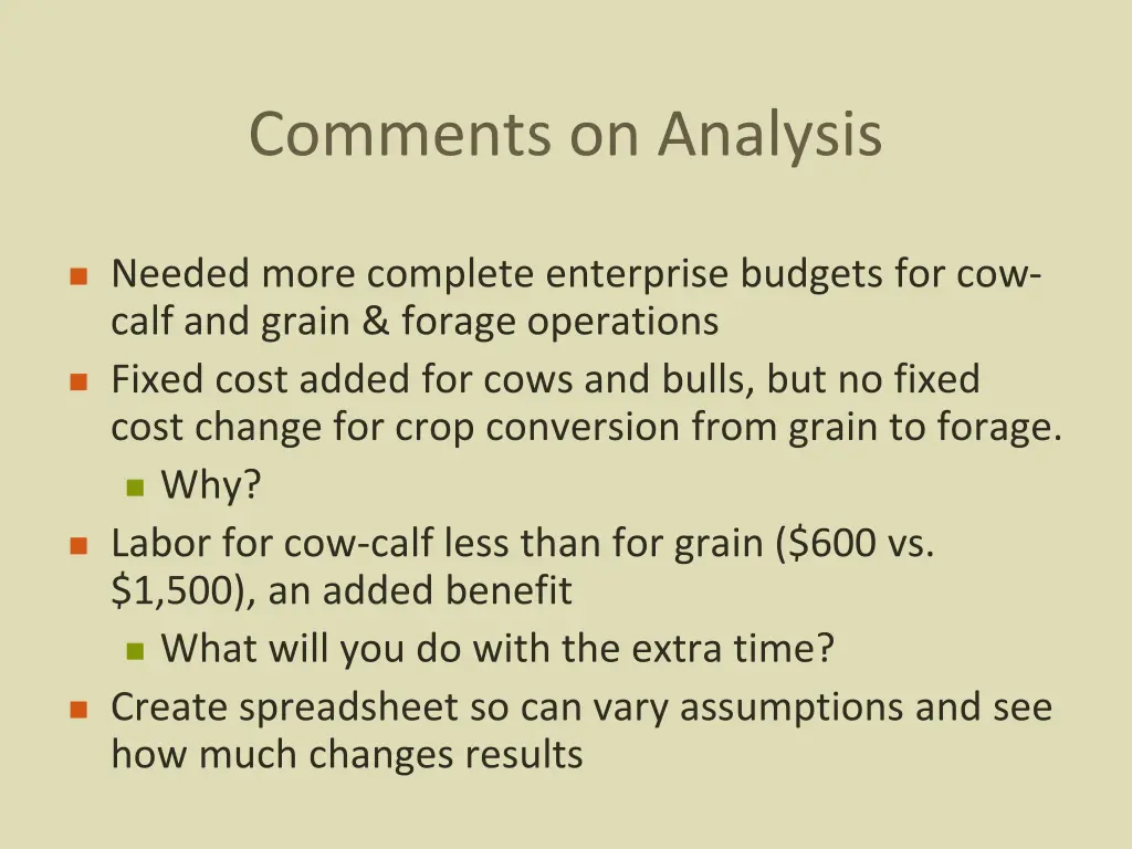 comments on analysis