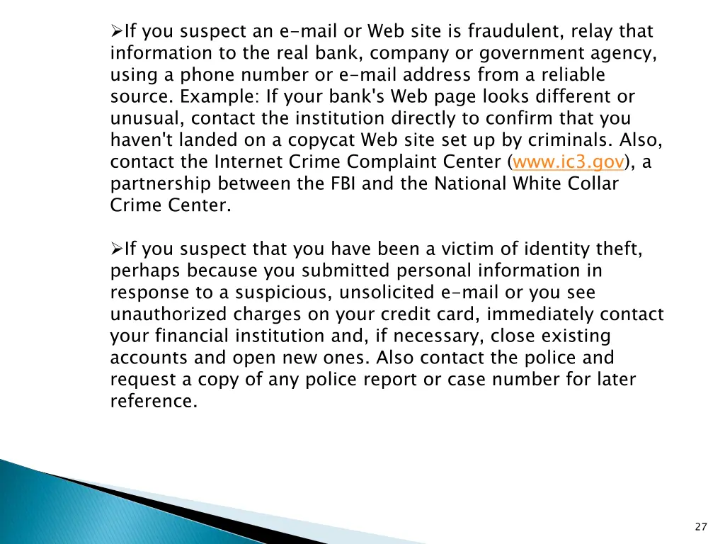 if you suspect an e mail or web site