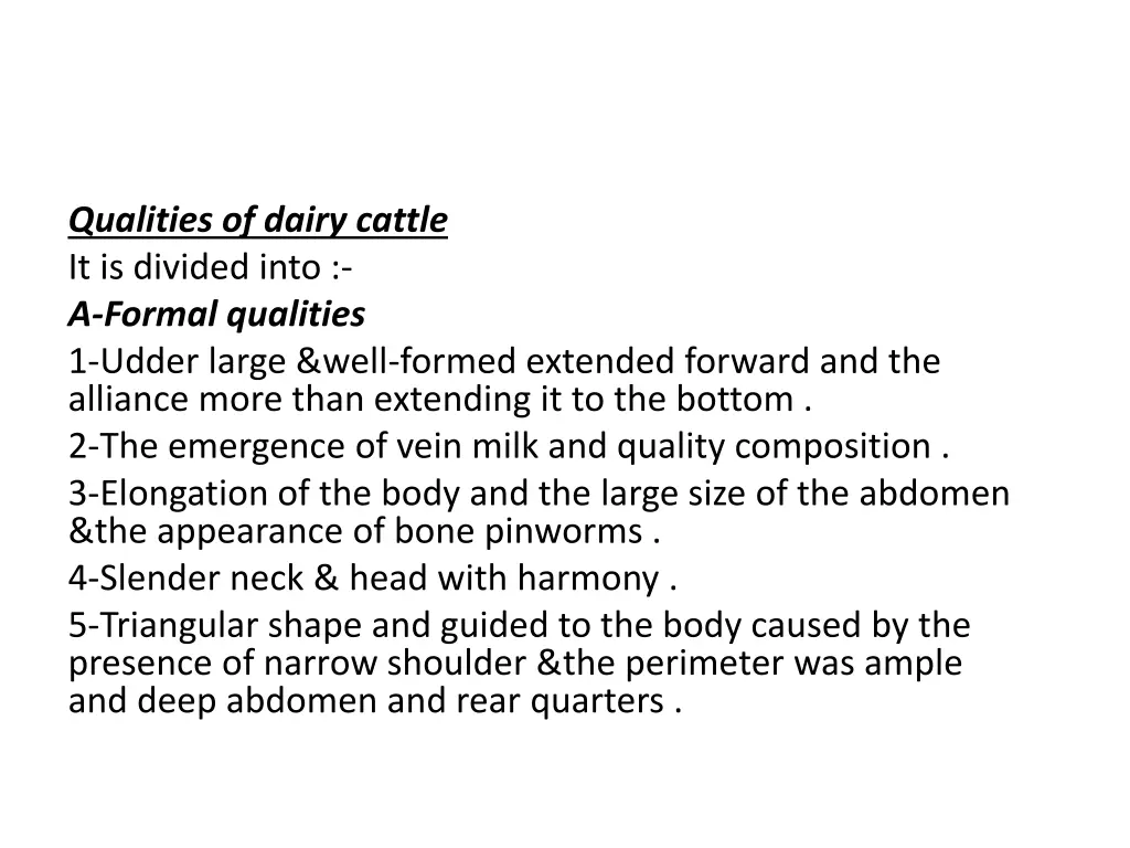 qualities of dairy cattle it is divided into