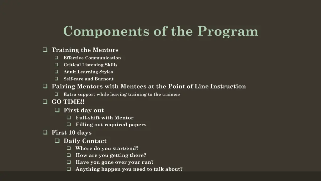 components of the program