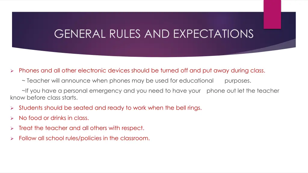 general rules and expectations