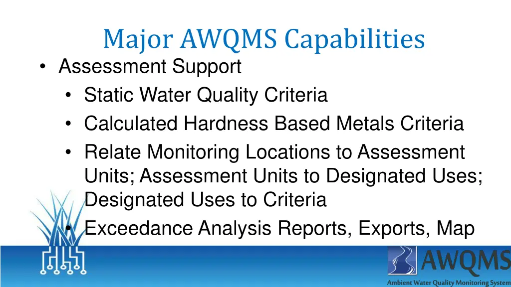 major awqms capabilities assessment support