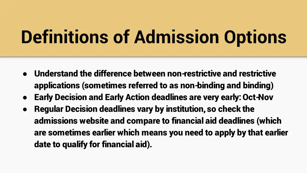 definitions of admission options