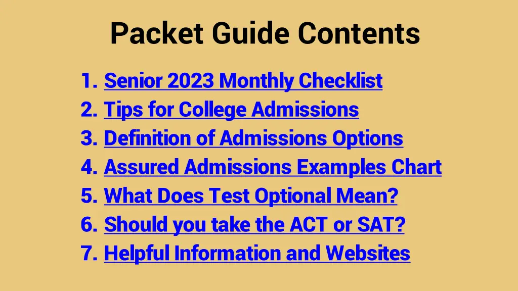 packet guide contents