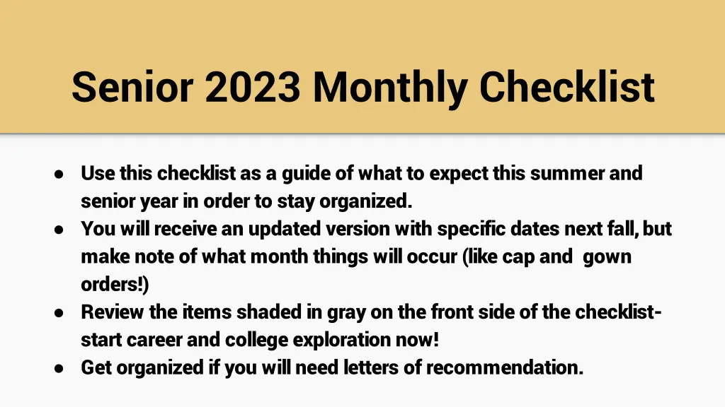 senior 2023 monthly checklist