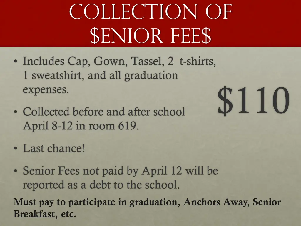 collection of enior fee