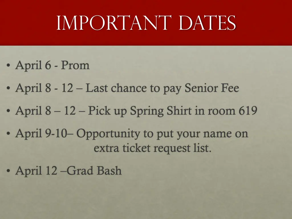 important dates