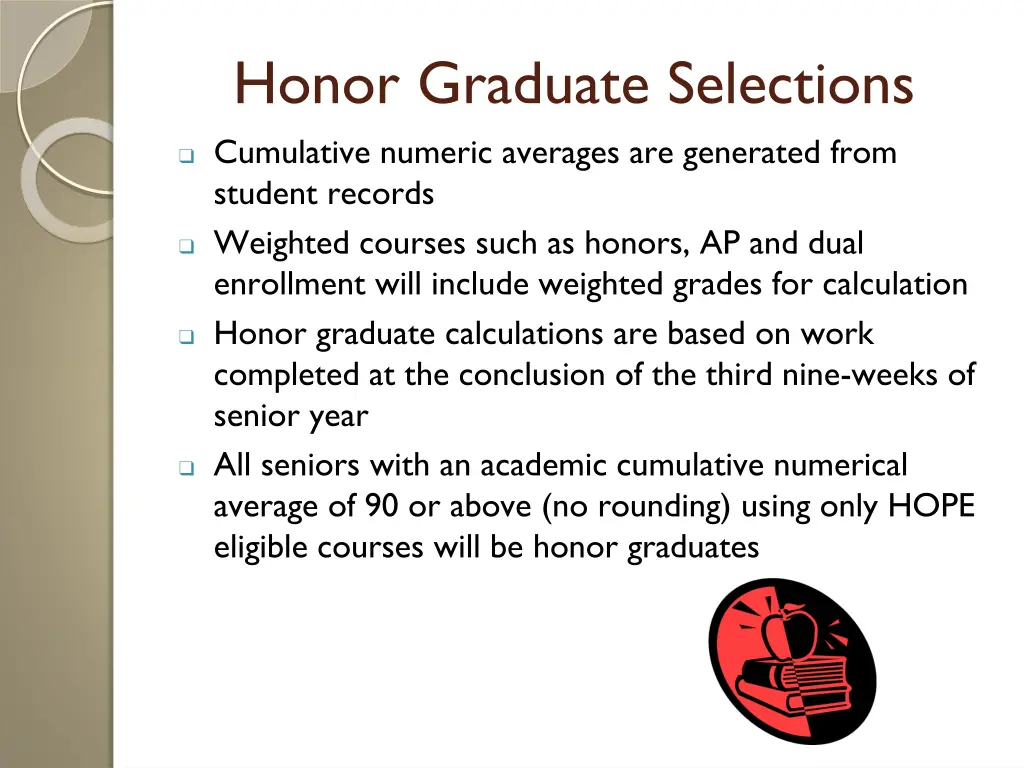 honor graduate selections cumulative numeric