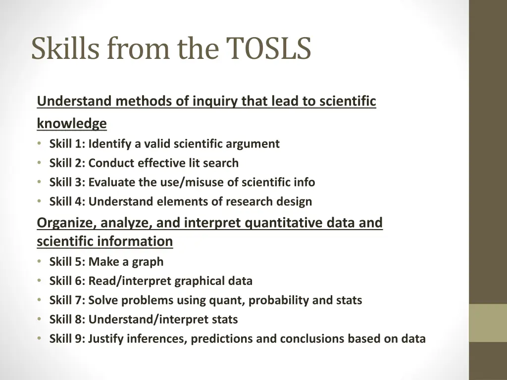 skills from the tosls