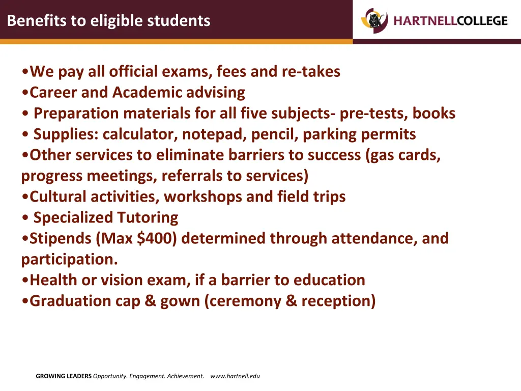 benefits to eligible students