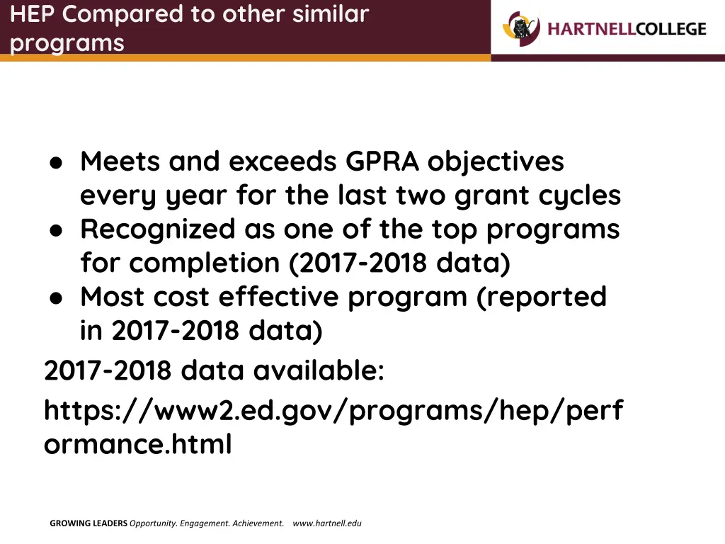 hep compared to other similar programs