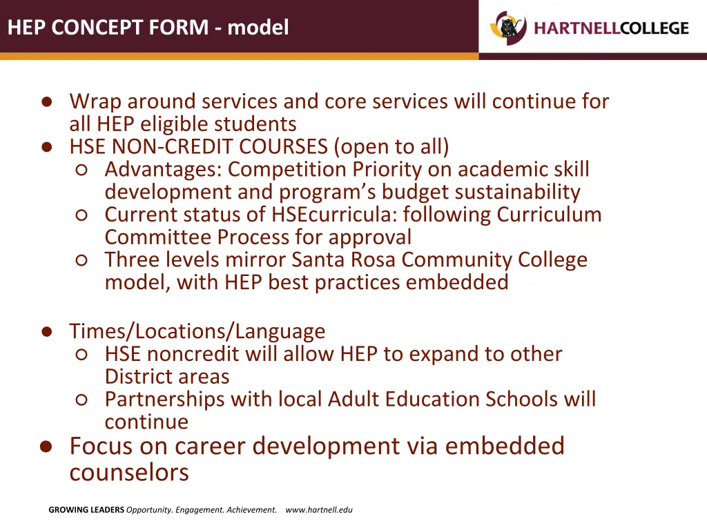 hep concept form model