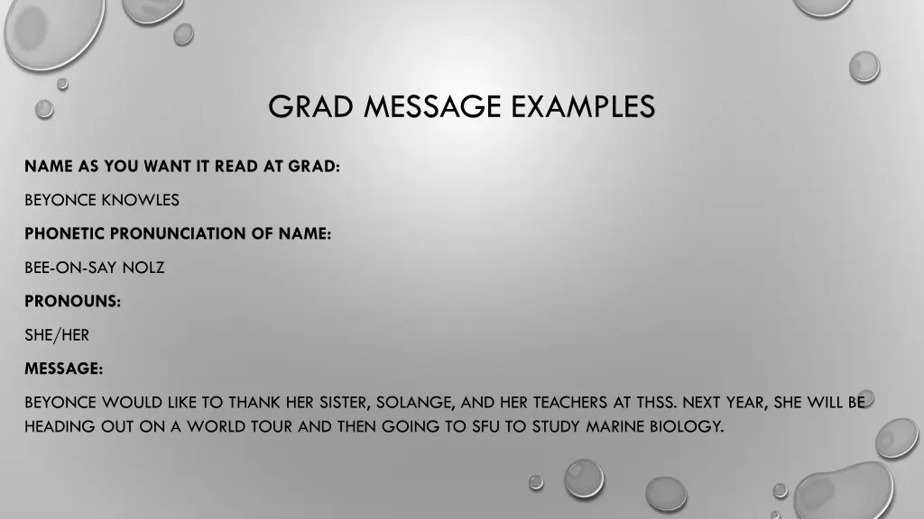 grad message examples