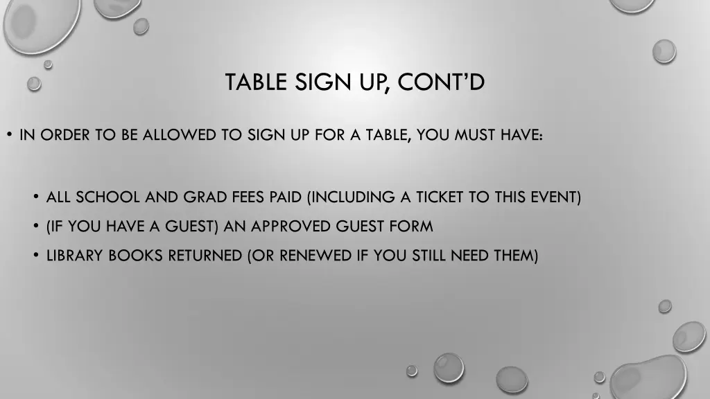 table sign up cont d