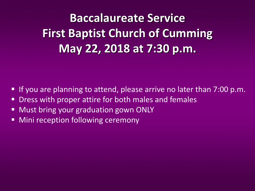 baccalaureate service first baptist church