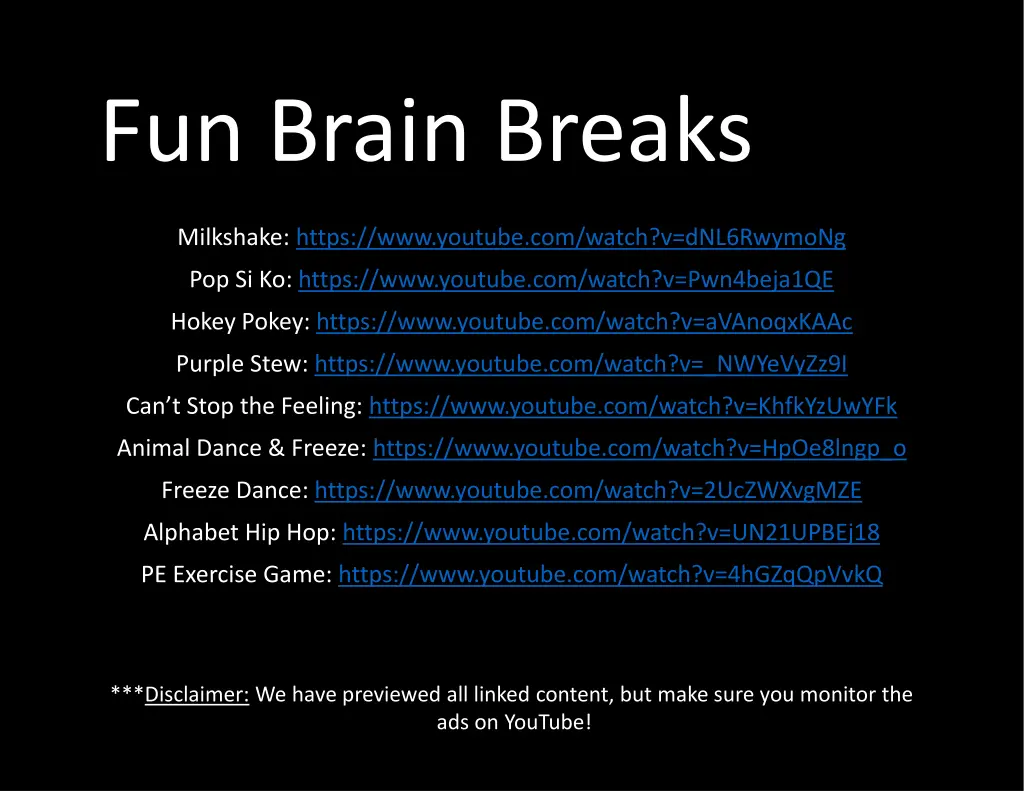 fun brain breaks