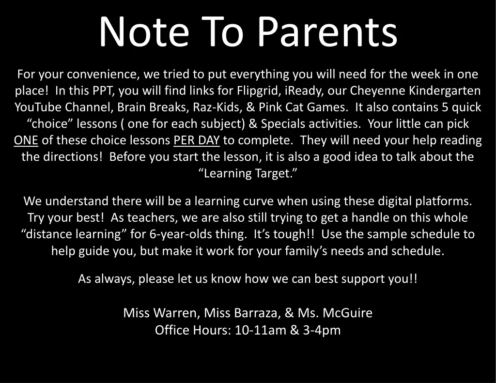 note to parents