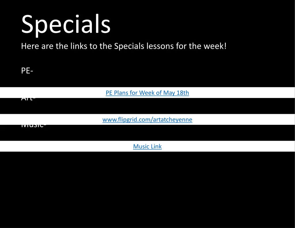 specials here are the links to the specials