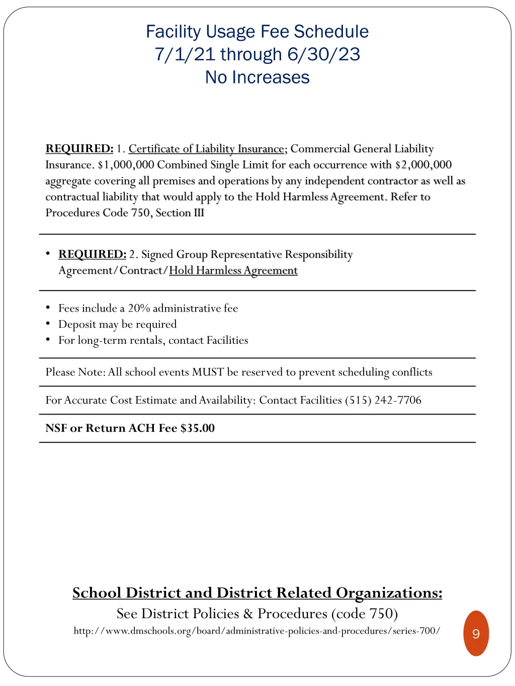 facility usage fee schedule 7 1 21 through 1