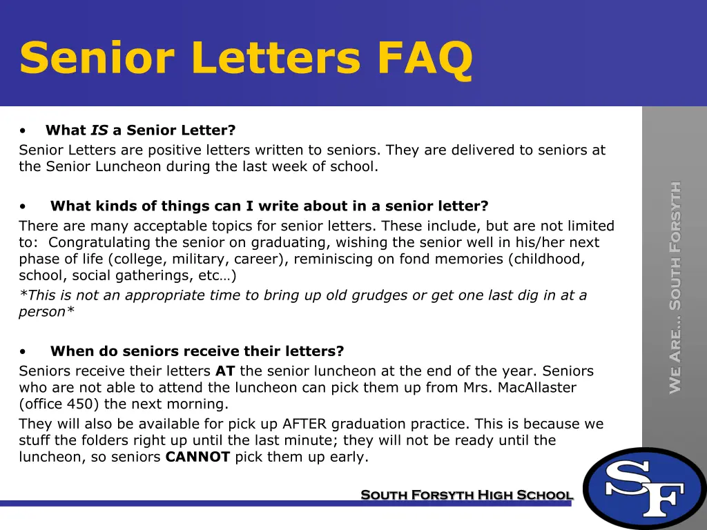 senior letters faq