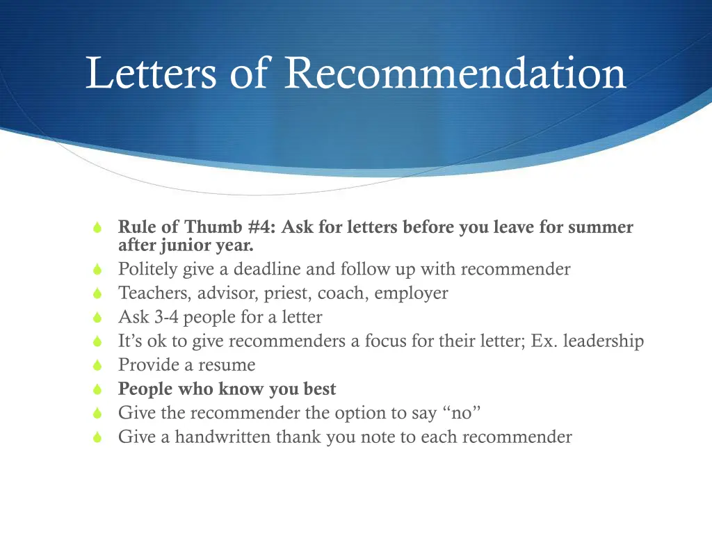 letters of recommendation