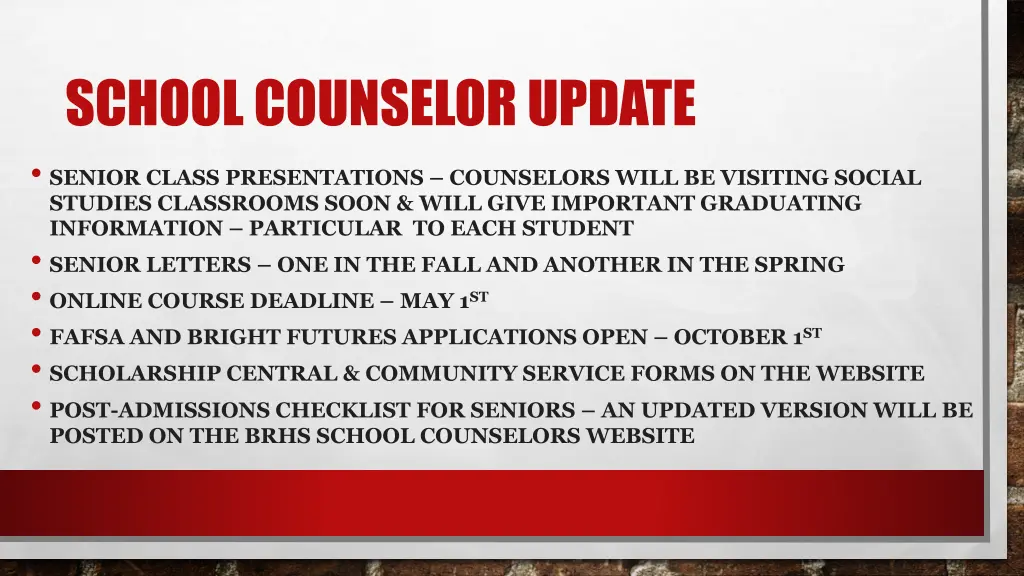 school counselor update senior class