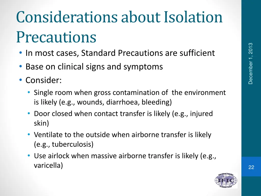 considerations about isolation precautions