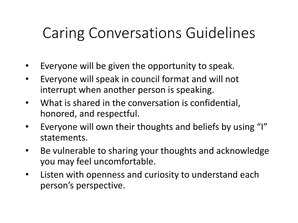 caring conversations guidelines