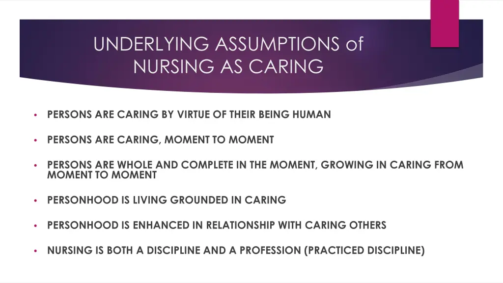 underlying assumptions of nursing as caring