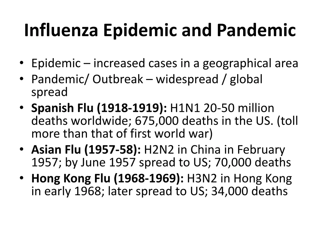 influenza epidemic and pandemic