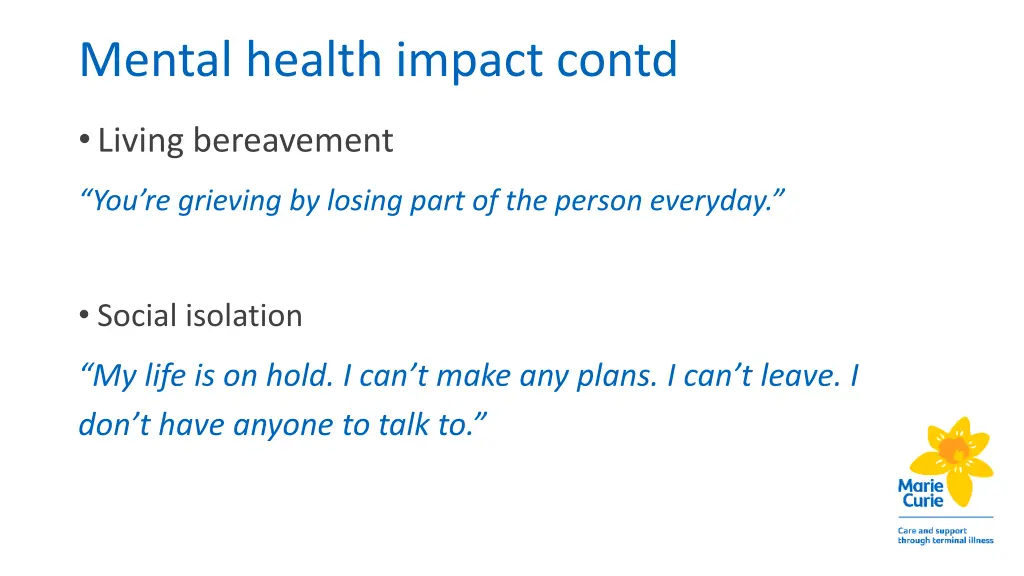 mental health impact contd