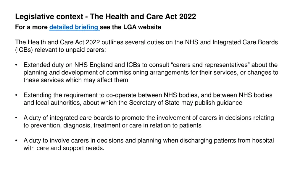 legislative context the health and care act 2022