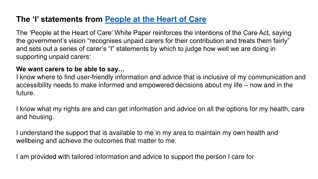 the i statements from people at the heart of care