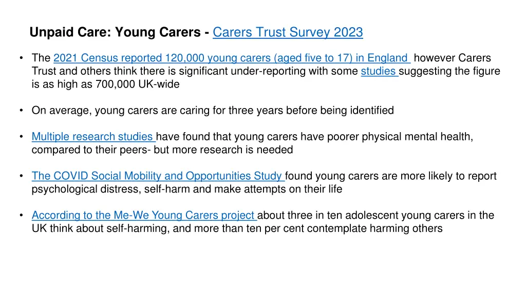 unpaid care young carers carers trust survey 2023